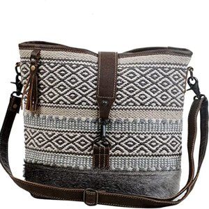 Myra Bag Identity Shoulder Bag Upcycled Cotton & Hair Leather S-3065